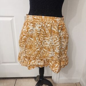 Christian Siriano Yellow and White Leaf Print Mini Skirt